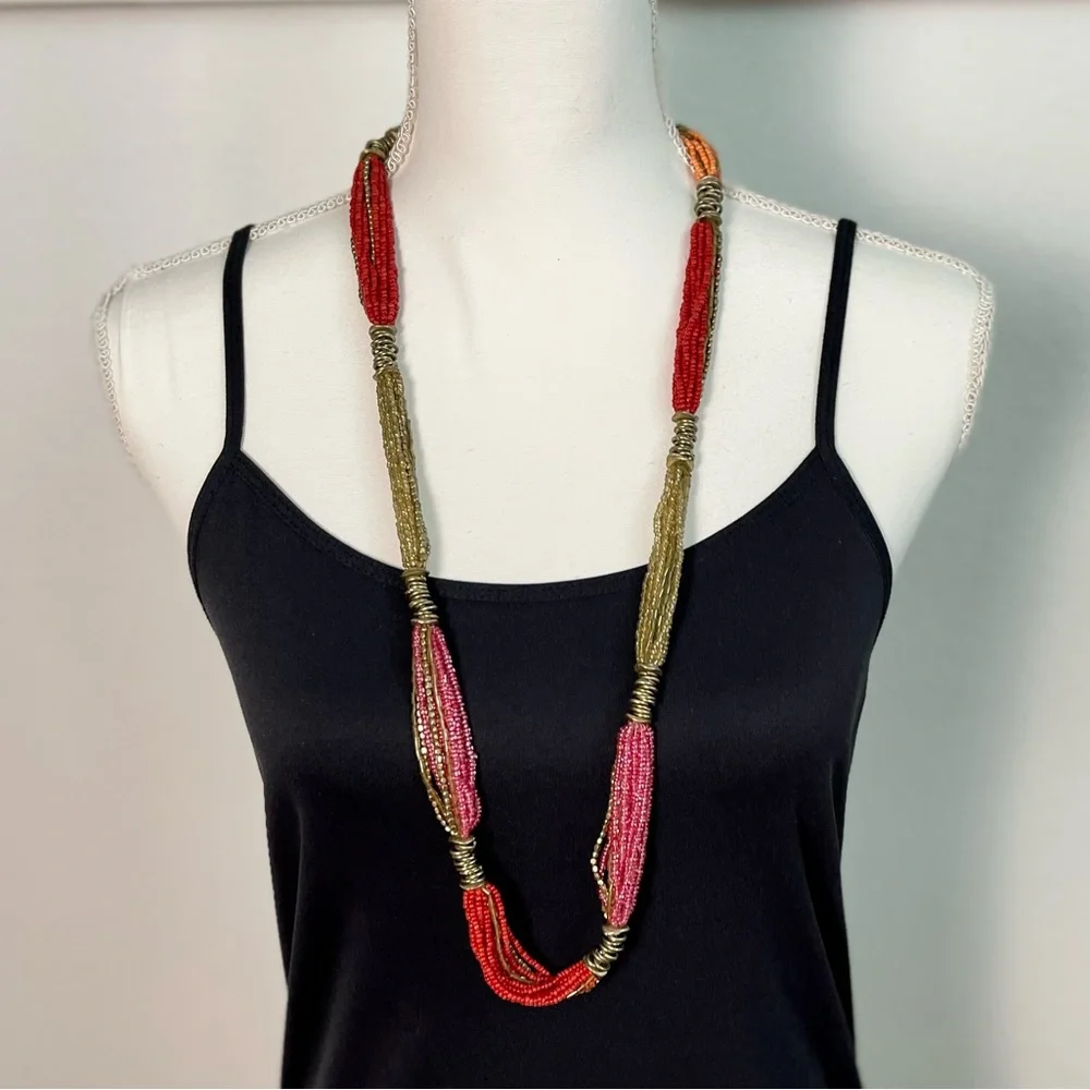 LOFT Long Multi Strand Beaded Necklace | Colorful Statement Jewelry